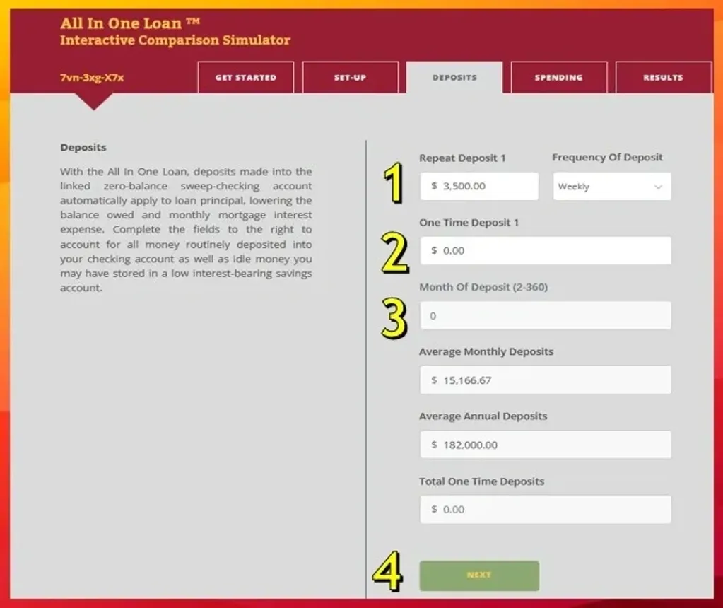 Deposits Tab tutorial screenshot.